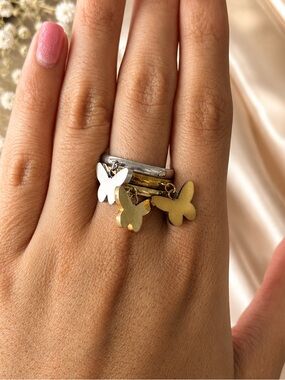 3 colored butterfly ring stack